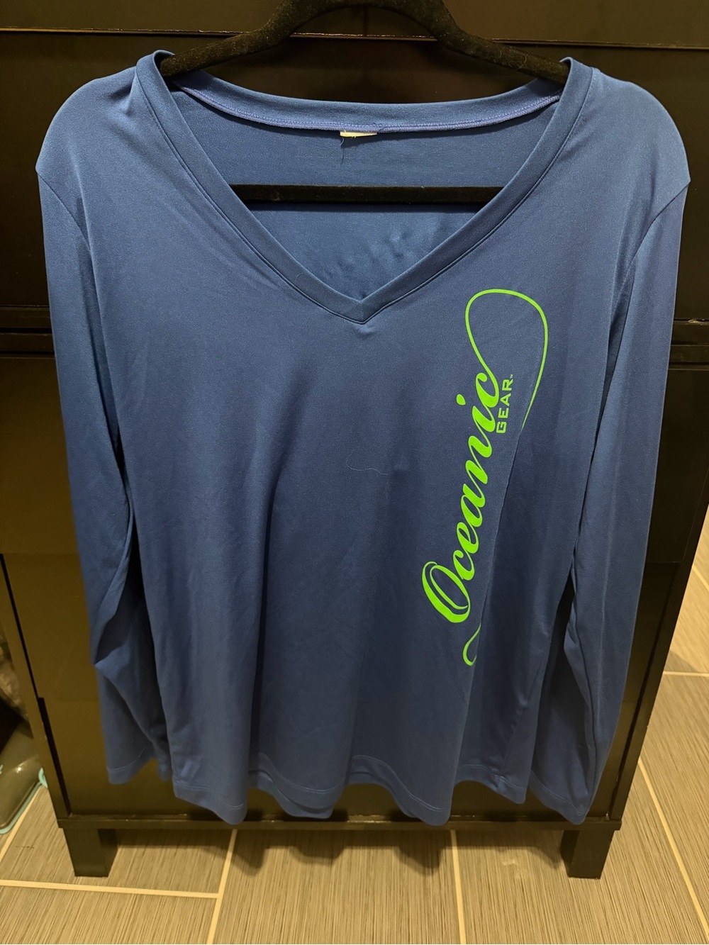 Women's V-Neck Long Sleeve Top - Blue with Lime Graphic